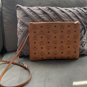 Authentic MCM crossbody bag, size medium, color: cognac